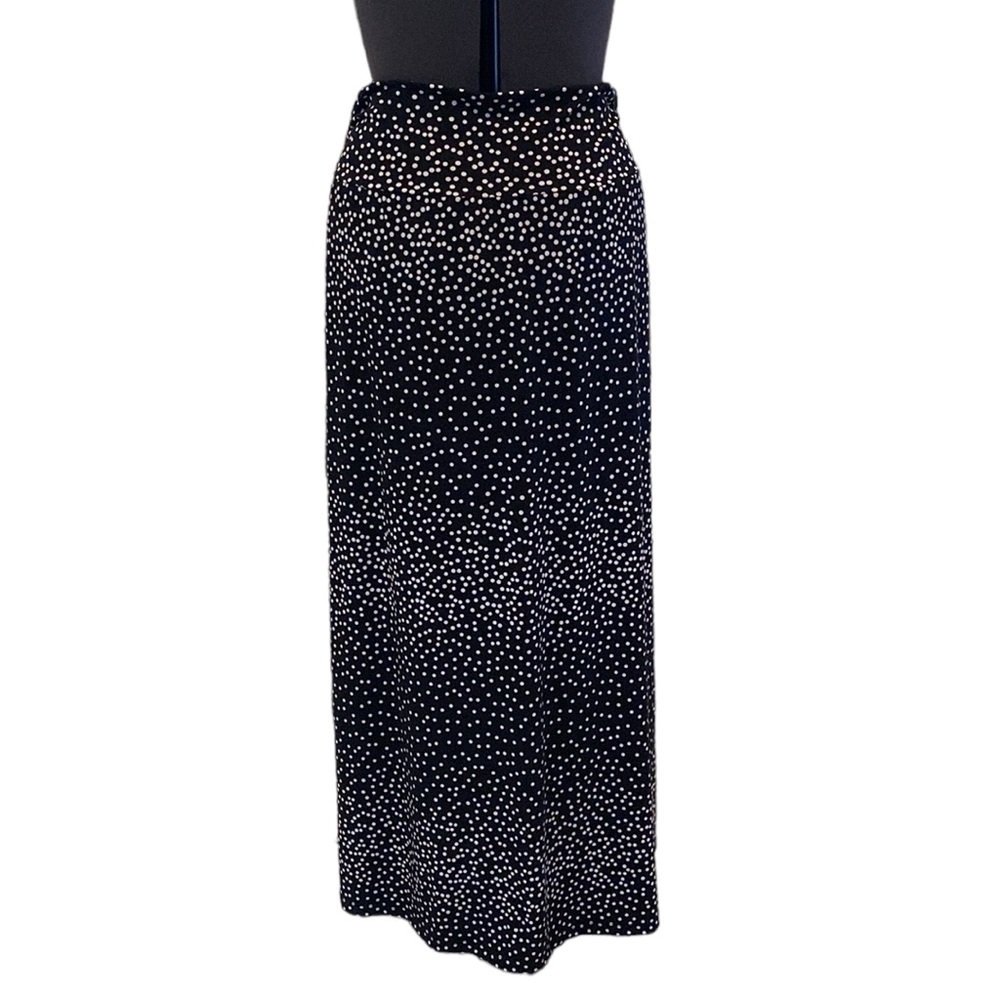 Gilli Black/White Polka Dot Maxi Skirt Sz 1X Elastic Waistline Rushed Side Waist